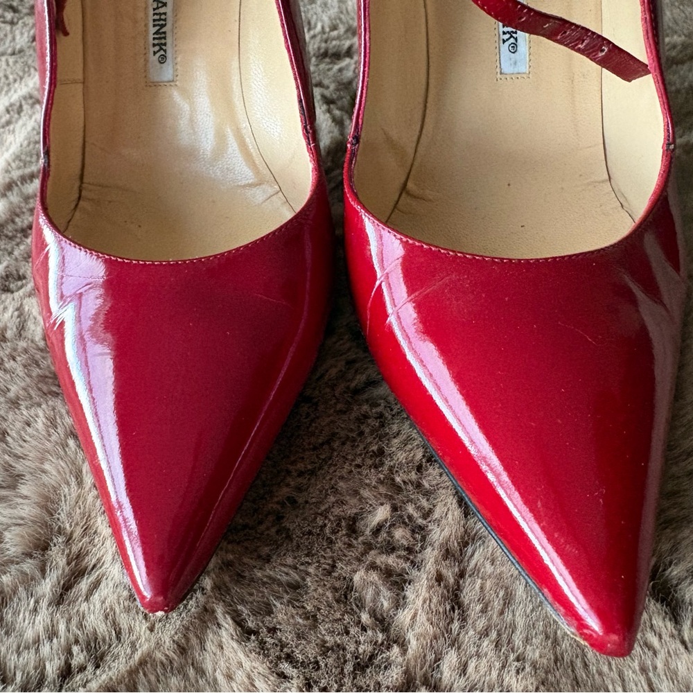 Manolo Blahnik Red Patent Leather Heels - Picture 3 of 6